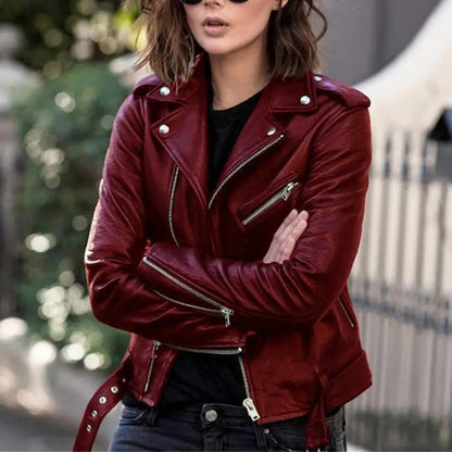 Female Moto Biker Jackets Thin Ladies Cool Faux Leather Jacket