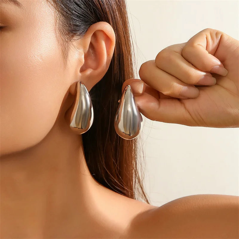 Modern Jewelry New Gold Color Plated Chunky Dome Teardrop Earrings For Women Girl Gift Hot Sale Popular Ear Accessories