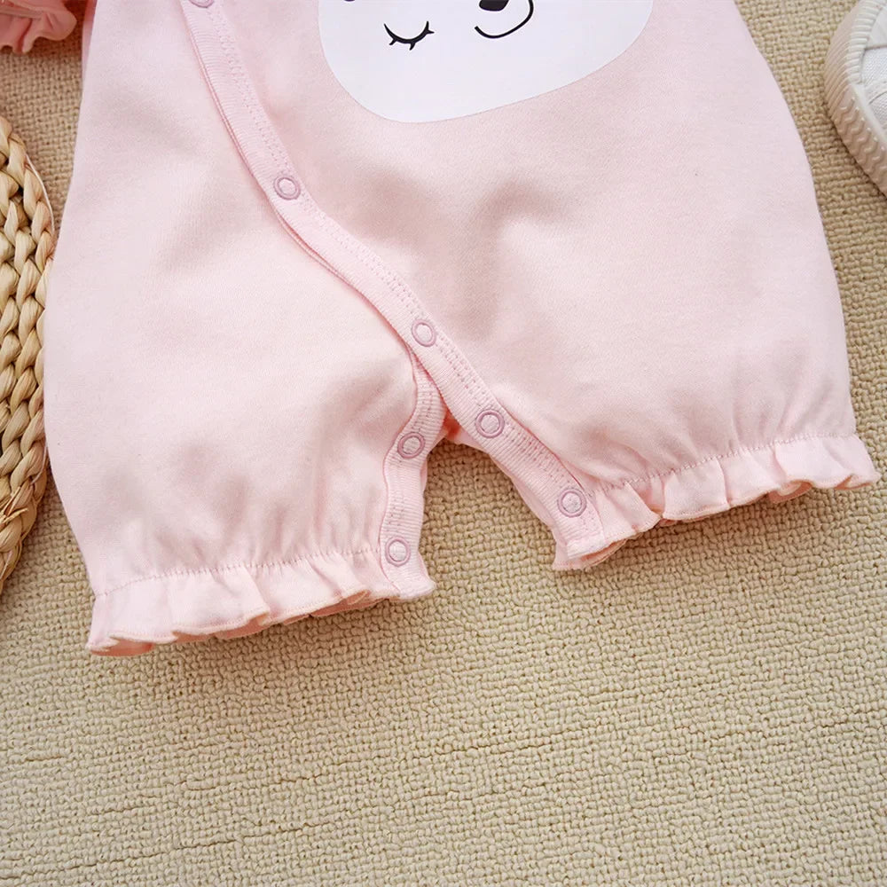 3-18M Summer baby girl romper cute rabbit pattern pink shorts crawling suit cotton newborn baby onesie gift for Infants