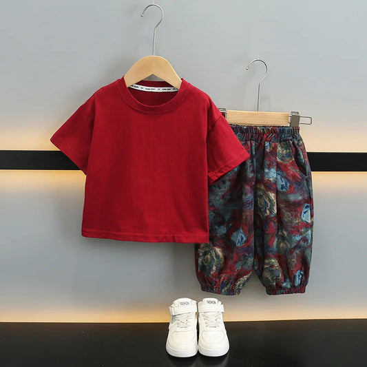 Children Boys Clothes Print Sets T-Shirt & Loose Shorts 2 Pieces Set Teenage Tracksuit Street Outfit 2 3 4 5 6 7 8 9 10 Years