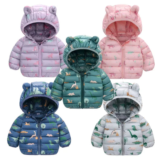 2023 Baby Girls Jackets For Kids Cartoon Bear Zipper Coats Autumn Boys Warm Hooded Down Jackets Children Christmas Outerwear