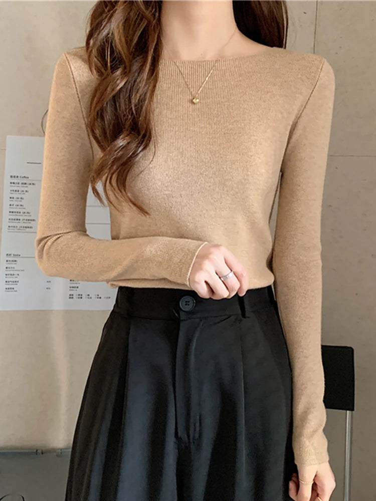 Winter Women Sweaters Slash Neck Slim Knitted