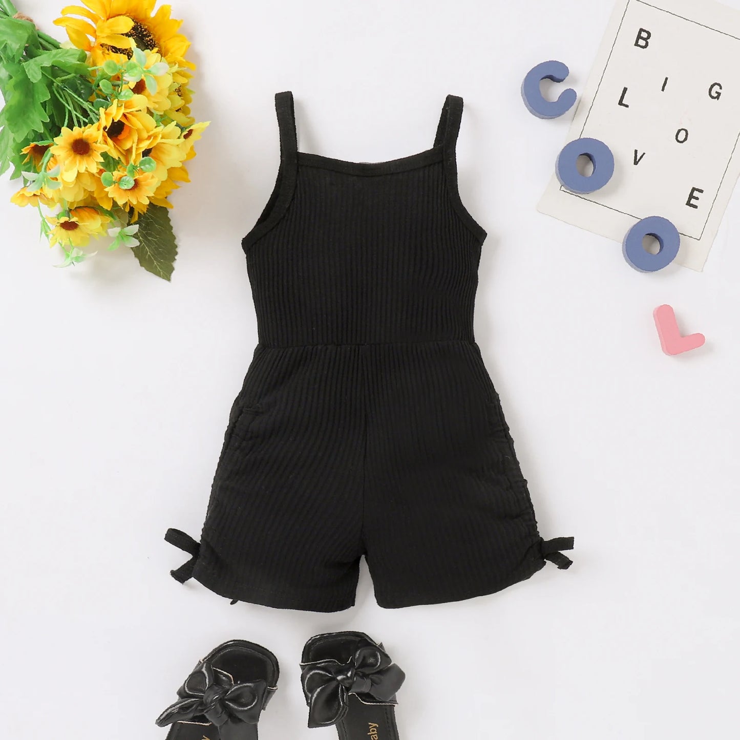 Summer 0-5 Years Old Baby Girls Soft And Comfortable Simple Solid Color Black Coffee Two-Color Pit Strap Jumpsuit