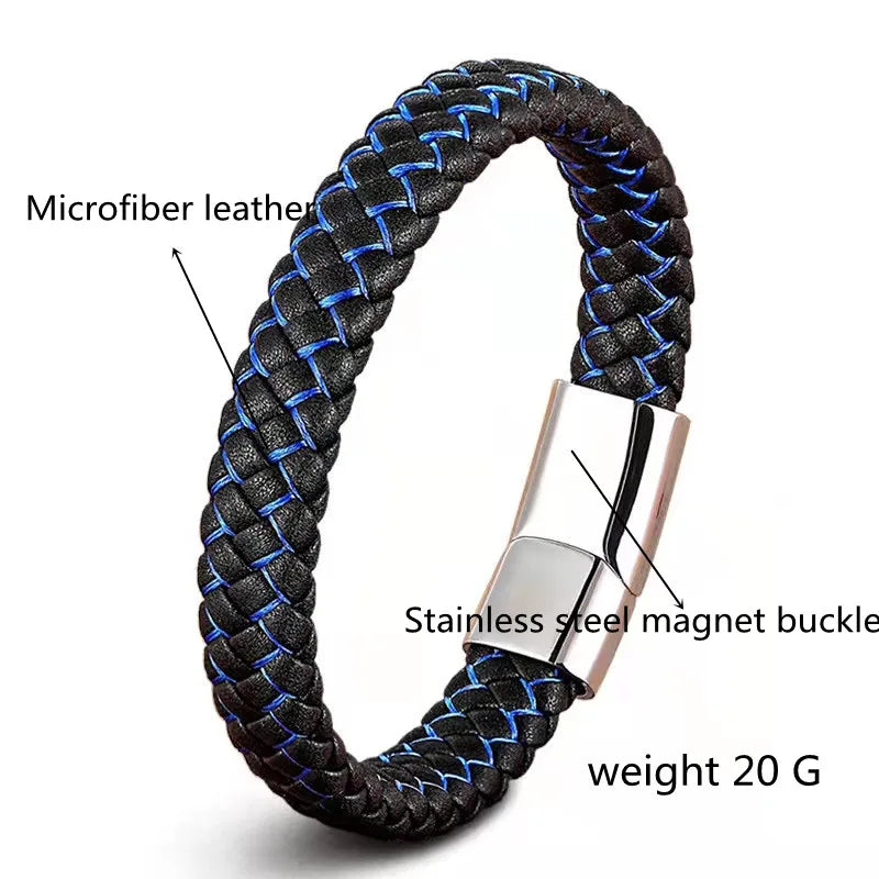 European and American Fashion Simple Style Handmade Microfiber Leather Bracelet 316L Stainless Steel Men's Bracelet Jewelry