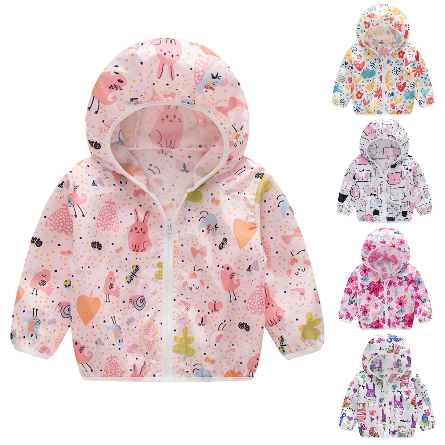 Outerwear 2023 Cute Baby Boys Girls Jackets Hooded Coat Summer Sunscreen Coats Printing Cartoon Hooded Zipper Coats 1-5 Years