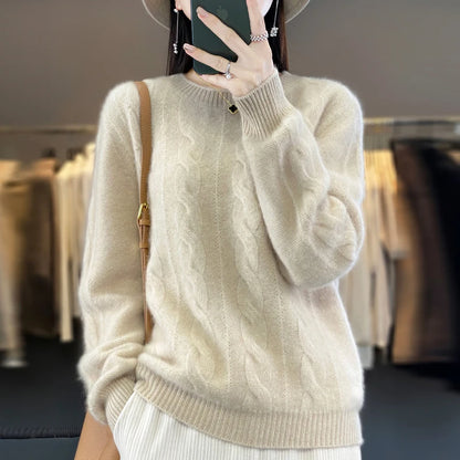 100% Wool Winter Thick Women Sweaters Solid Casual Jumper Female Pullover Long Sleeve O-Neck Large Size Tops Knit Loose Clothes