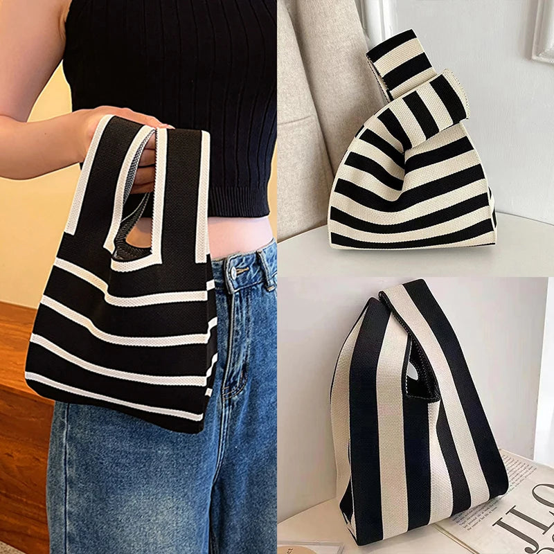 Fashion Handmade Knit Handbags Women Mini Knot Wrist Bag