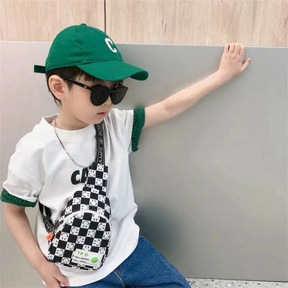 Casual Cool Baby Boys Chest Bags Portable Cute Kids Girls Coin Purse Handbags Checkerboard Plaid Children Shoulder Crossbody Bag