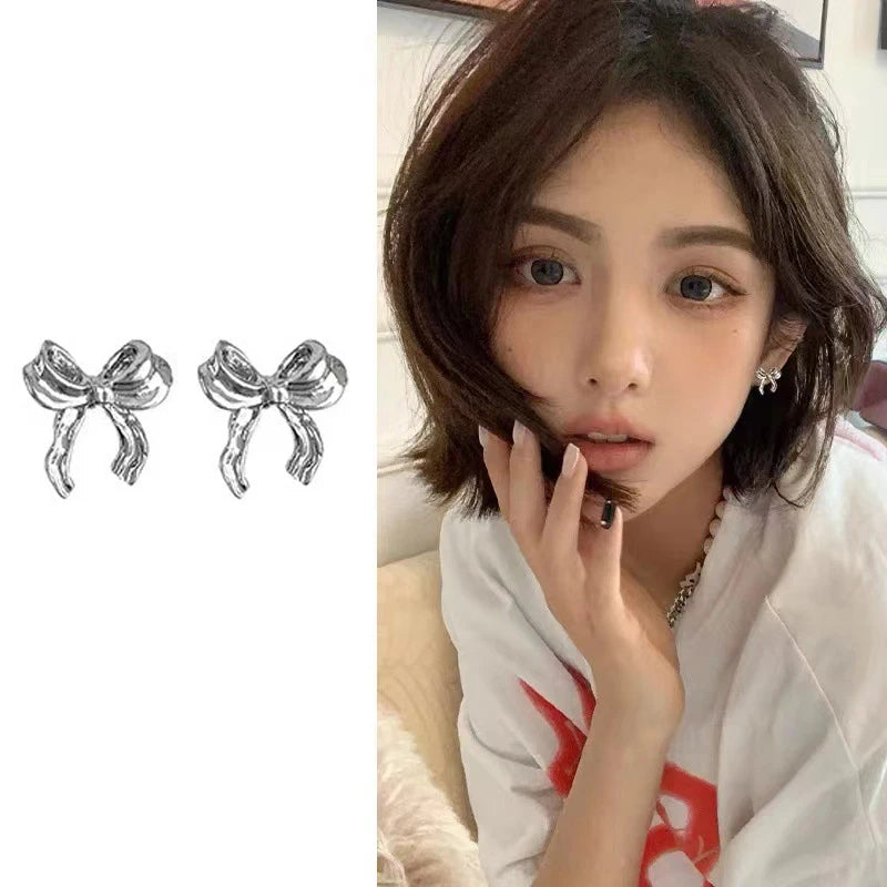 1pair Earrings For Women Asymmetry Bow Stud Nail Earring Fashion Cute Jewelry Piercing Ear Accessories Christmas Gift