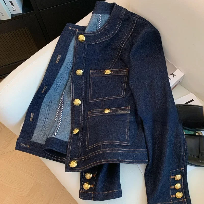 Denim Jackets for Women Spring Autumn Buttons Vintage Chaquetas Korean Fashion Blue Simple Chic B386