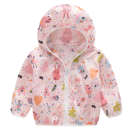 Outerwear 2023 Cute Baby Boys Girls Jackets Hooded Coat Summer Sunscreen Coats Printing Cartoon Hooded Zipper Coats 1-5 Years