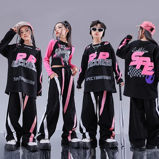 2023 Jazz Modern Dance Costumes For Girls Loose Shirts Cargo Pants Suit Boys Hip Hop Street Dance Wear Stage Clothes DQS14623