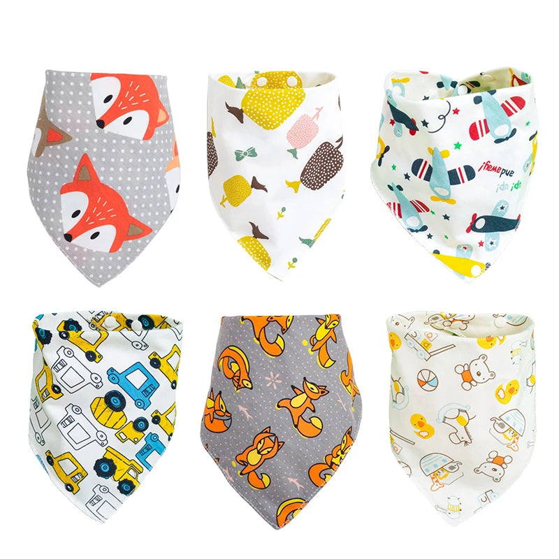 2022 New 0-3Y Cotton Snap Children's Bib Triangle Scarf Baby Stuff Newborn Accessories Soft Cartoon Infant Boy Girls Saliva Bibs