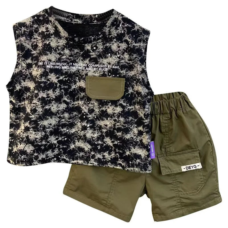 New Boutique Summer Baby Boy Clothes Camouflage Sleeveless Shirt+Shorts 2 Piece Kids 12 3 4 5 6 7 8 Years Sport Outfits