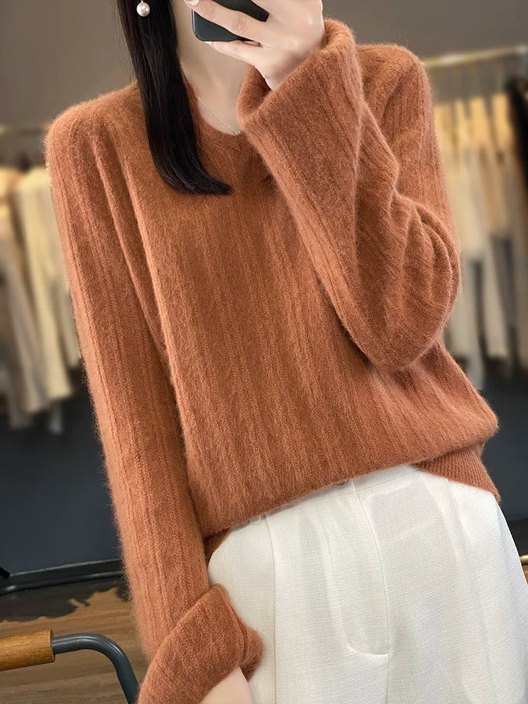 Women New 100% pure Mink Cashmere Sweater Fashion Loose Pullover Autumn Winter Warm Top Loose Puff Sleeve Knit Female Jacket