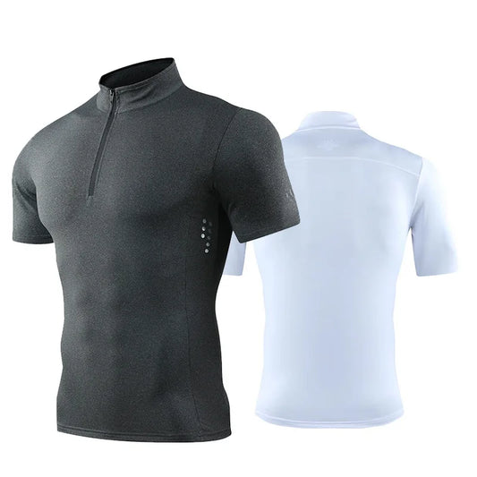 2024 New Spring Half Zip Top Tights Short Sleeve Fitness T-shirt Quick Dry Training Running Elastic Fabric For Men Women