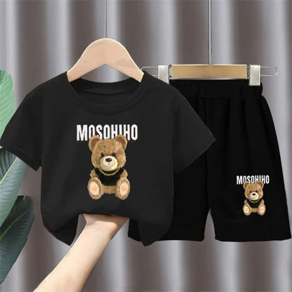 Children's Clothing Sets Bear Print Short Sleeve Top + Shorts 2pcs Kids Clothes for Boys Girls Clothes 2 To 8 Years Outfit Set