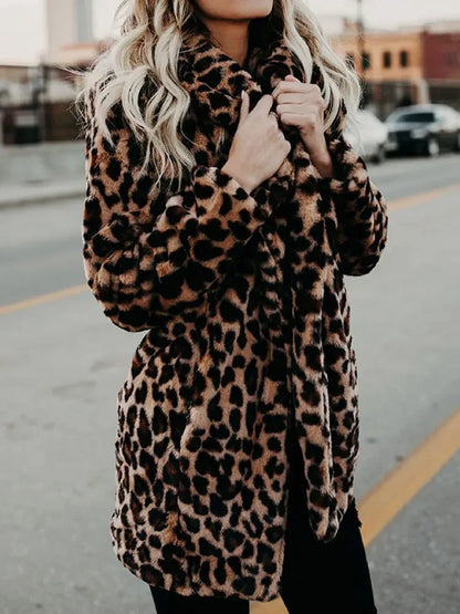 Autumn Leopard Faux Fur Coat Women Long Winter Coat Woman Warm Ladies