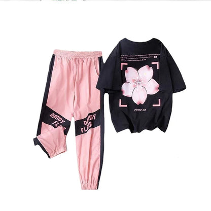 2024 summer girls Clothes Child Sports Suit Teen tracksuit flower t shirt tops + Ankle-tied pants striped 4 5 7 8 10 11 12 years