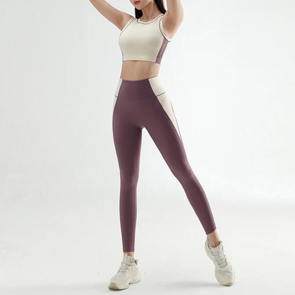 Women's color clashing quick-drying yoga clothes suit gym training