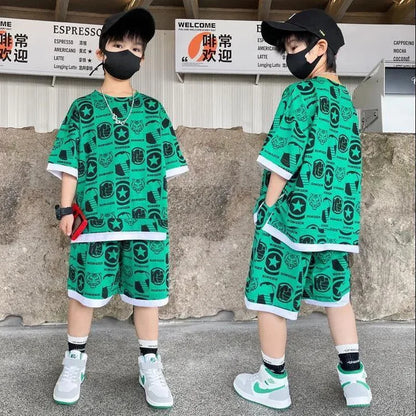 2022 teenage Boy Set kid clothing Suit Cotton Summer Outing Clothes Top Shorts 2PCS Clothing for Children's 8 10 12 14 years