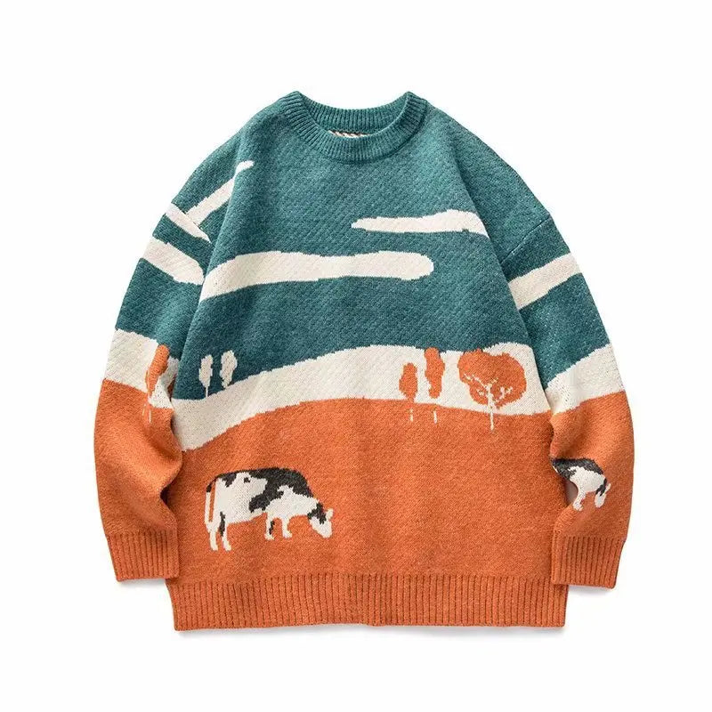 Printed Knitted Sweater For Men Korean Clothing Men `s Sweater Knitted Top Luxury Men's Sweater Long Sleeve Pullover 2024 New