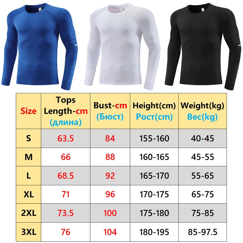 Men Compression Gym Shirts Quick Dry Exercise Workout Running Fashion Print Long Shirts Bodybuilding Tight Training Jogging Tee