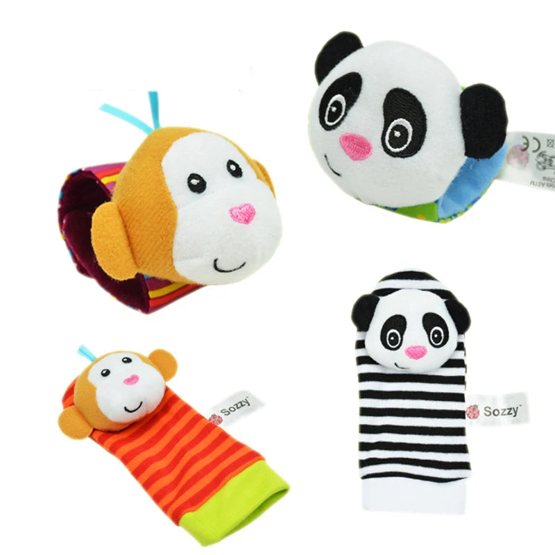 QWZ New Baby Rattle Toys Cute Stuffed Animals Wrist Rattle Foot Finder Socks 0~24 Months for Infant Boy Girl Newborn Gift