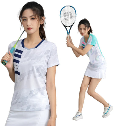 Exercise Training T  Women V Neck Badminton 3D Short Sleeves