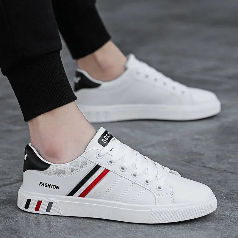 Men's Sneakers Casual Sports Shoes for Men Lightweight PU Leather Breathable Shoe Mens Flat White Tenis Shoes Zapatillas Hombre