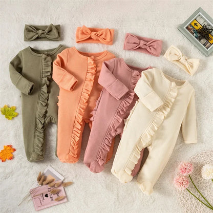 Newborn Baby Coming Home Outfit Girl Boy Zipper Footie Romper Jumpsuit Ruffle Waffle Knit Hospital Coming Home Outfit Clothes