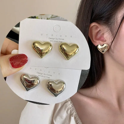 Luxury Classic Gold Color Love Heart Stud Earrings for Women 2024 Korea Fashion Cute Sweet Stainless Steel Party Jewelry Gift