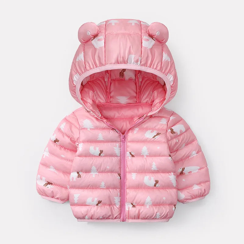 2023 Baby Girls Jackets For Kids Cartoon Bear Zipper Coats Autumn Boys Warm Hooded Down Jackets Children Christmas Outerwear