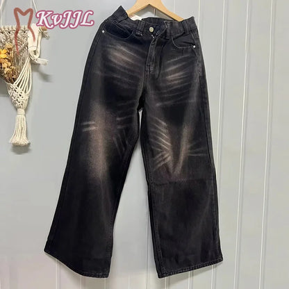 Vintage Black Barrel Jeans Wide Leg Pants Woman & Men High Waisted Loose Baggy Jeans Female Streetwear Y2K Pants Trousers