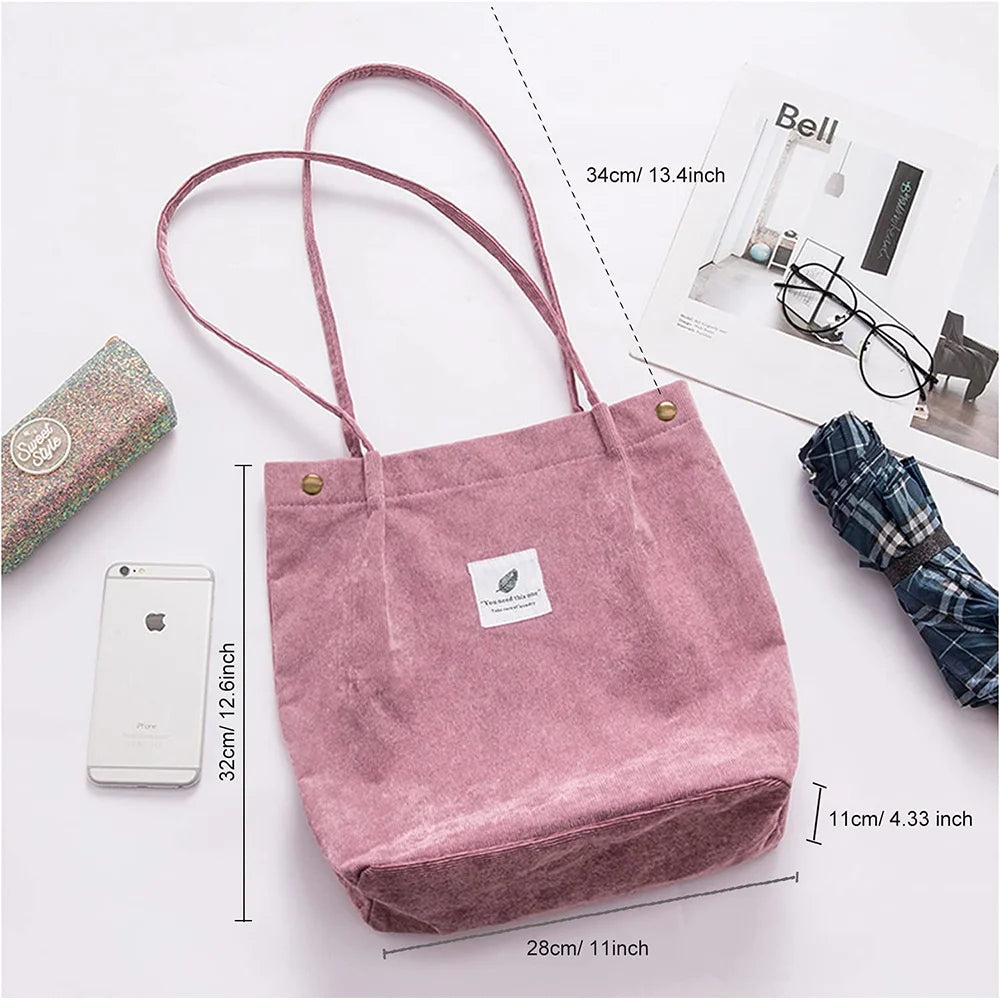 Women Bag Corduroy Shoulder Bags Reusable Cotton Cloth Handbags