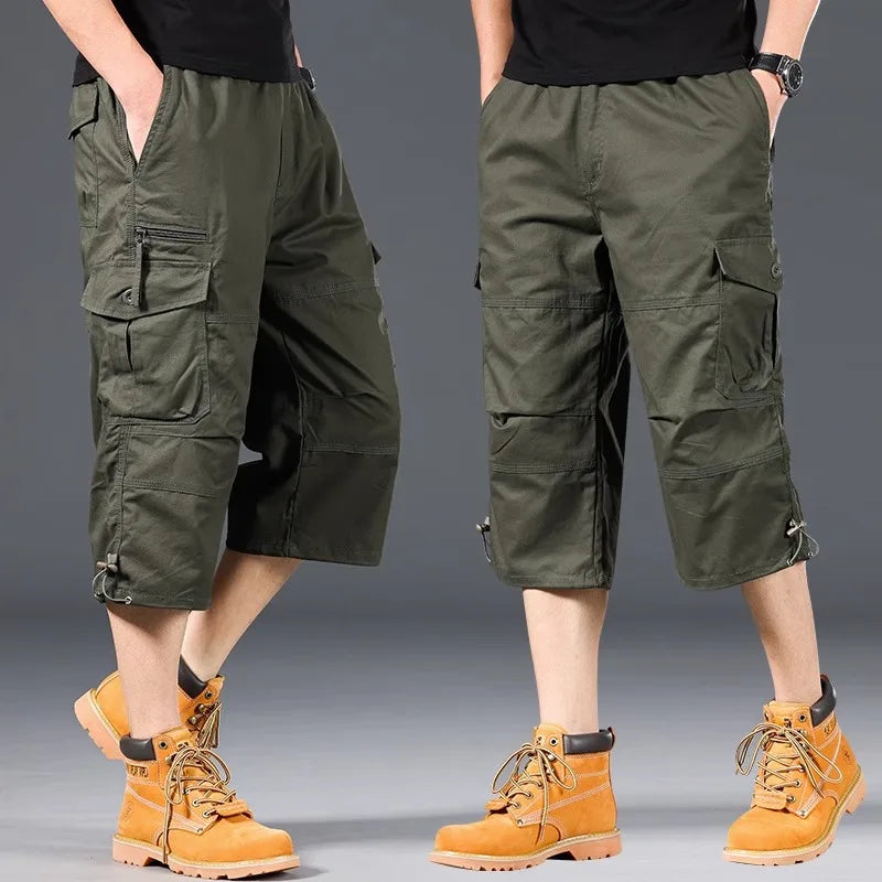 Summer Men's Cargo Shorts Loose Casual Below Knee Pants