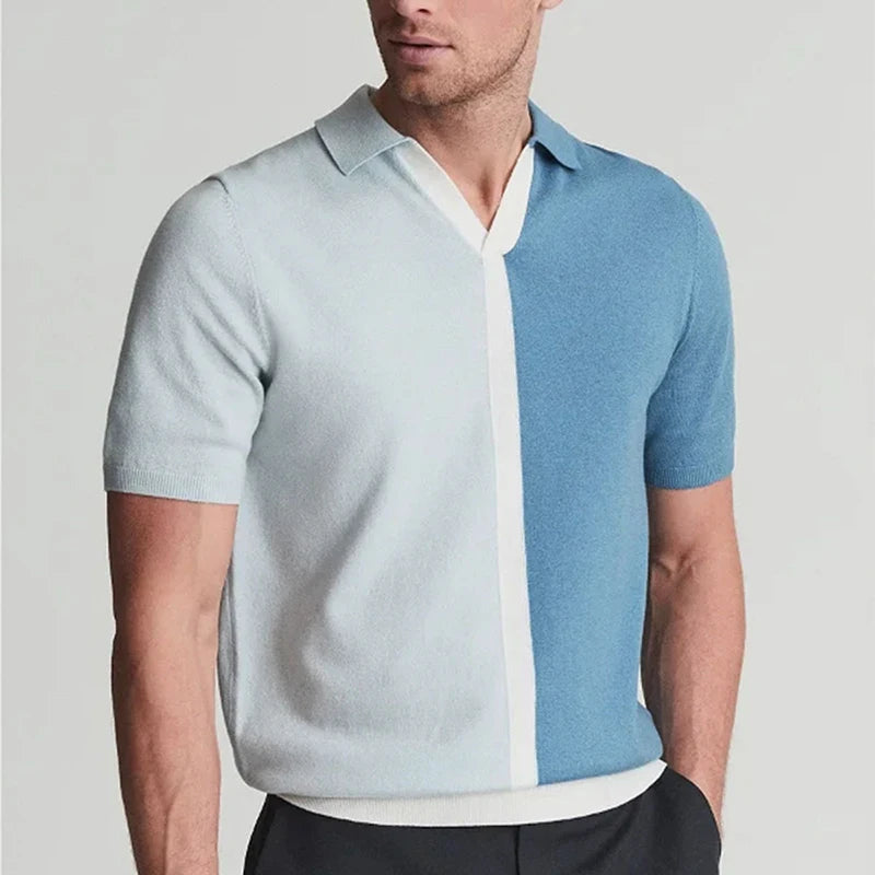 Summer Fashion Patchwork Knitted Men Polo Shirt Slim