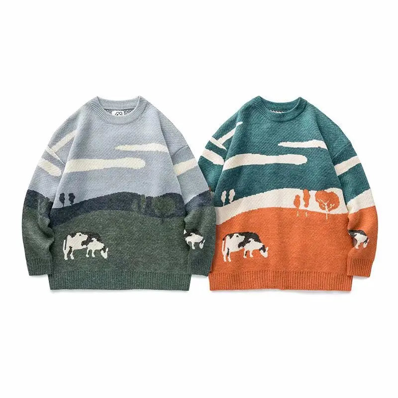 Printed Knitted Sweater For Men Korean Clothing Men `s Sweater Knitted Top Luxury Men's Sweater Long Sleeve Pullover 2024 New