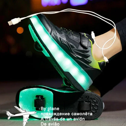 2024 New 29-40 USB Charging Children Sneakers With 2 Wheels Girls Boys Led Shoes Kids Sneakers With Wheels Roller Skate Shoes