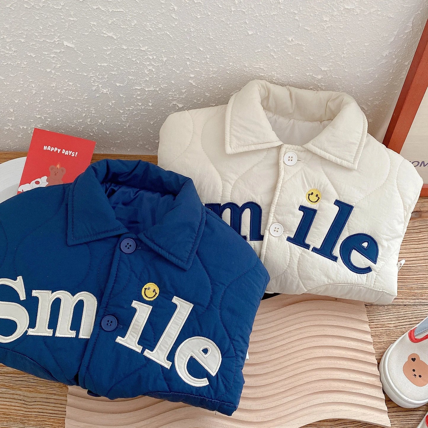 Winter Newborn Baby Girls Boys Embroidery Smile Single-Breasted Quilted Cotton Jackets Kids Crop Coat Child Outfit Tops 0-6Years