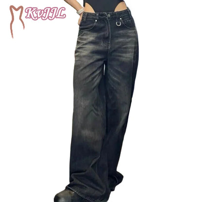 Vintage Black Barrel Jeans Wide Leg Pants Woman & Men High Waisted Loose Baggy Jeans Female Streetwear Y2K Pants Trousers