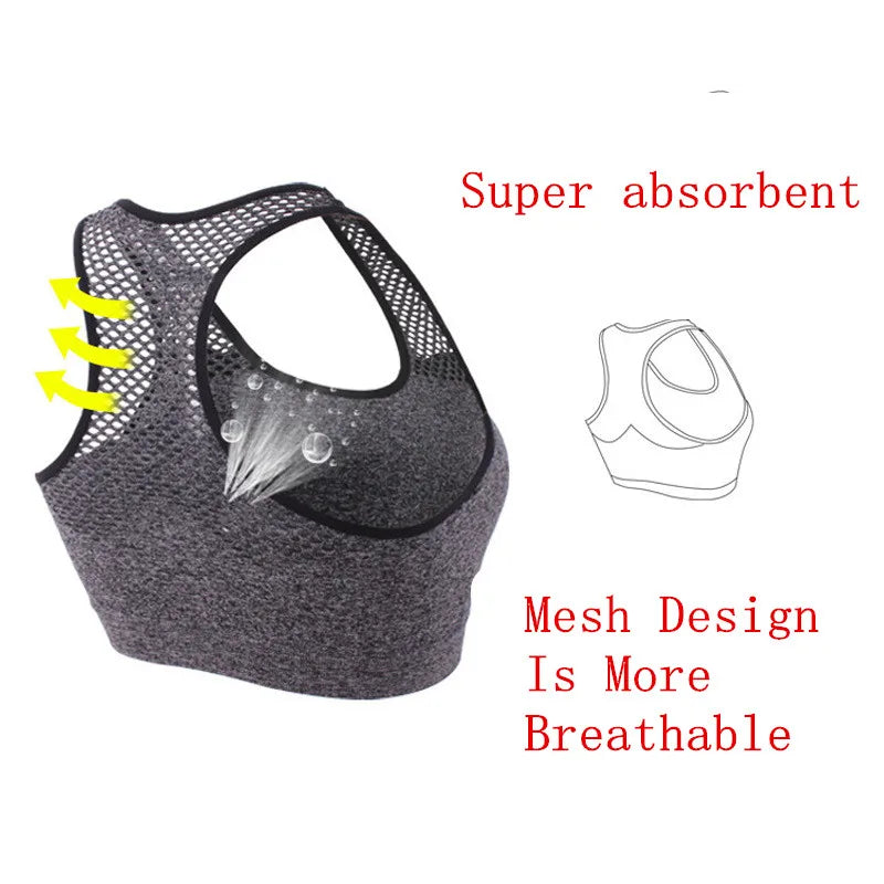 Mesh Sports Bra Hollow Out Sport Top Seamless Fitness Yoga Bras Women Gym Top Padded Running Vest Shockproof Push Up Crop Top