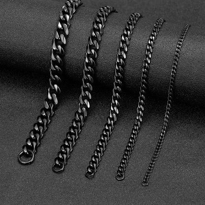 Stainless Steel Black Dainty Curb Cuban Link Chain Bracelets for men