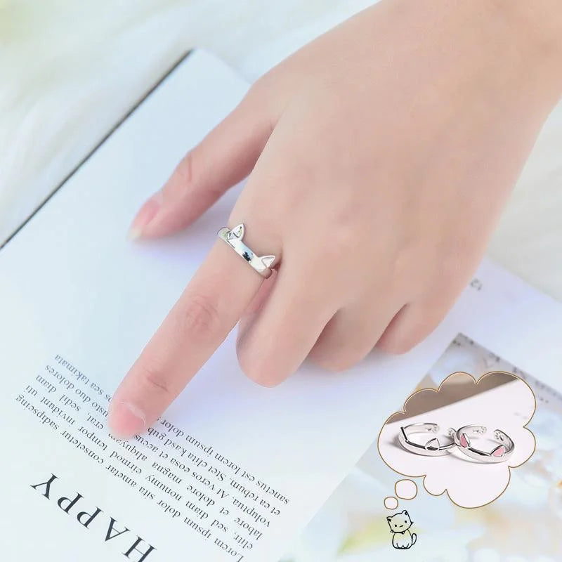 Trendy Cat Paw and Ear Ring for Girls, Minimalist Indie Pet Jewelry, Open Design Finger Ring