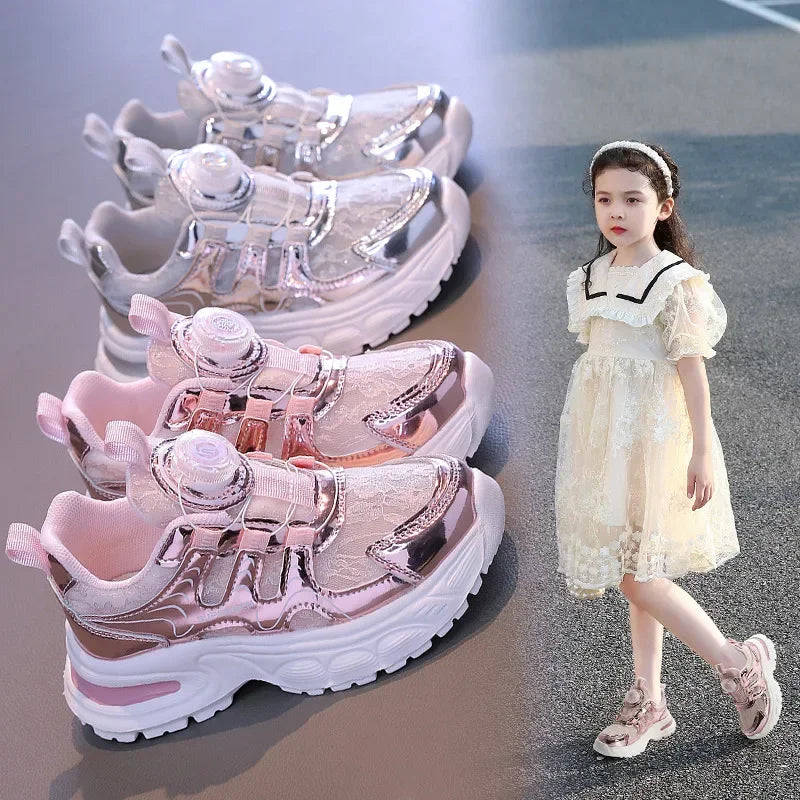 Kids Girls' Shoes Summer Tenis Children Girl Sneakers Breathable Mesh Lightweiht Sole Pink Silver