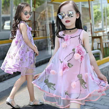 Bohemian Summer Girls Flower Dress Kids Girl Beach Dresses Chiffon Kids Dresses Floral Teenager Girls Clothes 6 8 10 12 14 Year