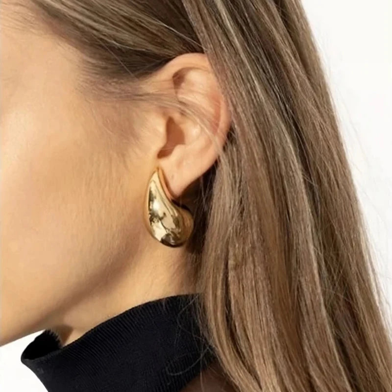 Vintage Gold Plated Chunky Dome Drop Earrings Charm Mom Women Glossy Stainless Steel Thick Teardrop Earrings Jewelry Girl Gift