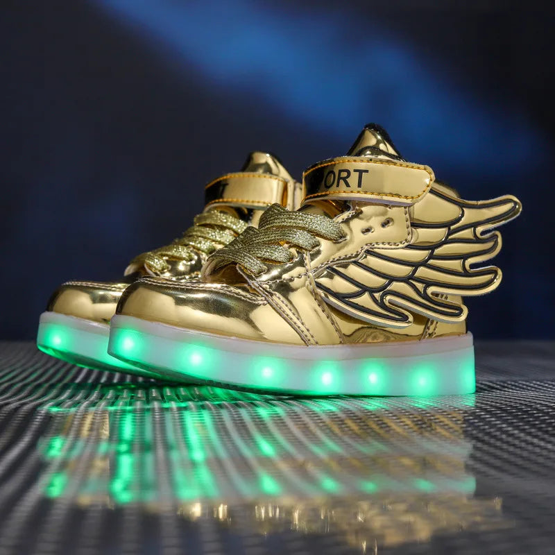 Kid Shoes Waterproof Leather Luminous Sneakers USB Charge LED Illuminated Shoes Boys and Girls Casual Sport Board Shoe Trainers