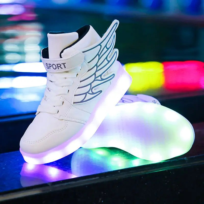 Kid Shoes Waterproof Leather Luminous Sneakers USB Charge LED Illuminated Shoes Boys and Girls Casual Sport Board Shoe Trainers