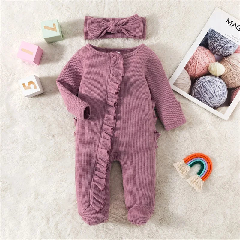 Newborn Baby Coming Home Outfit Girl Boy Zipper Footie Romper Jumpsuit Ruffle Waffle Knit Hospital Coming Home Outfit Clothes